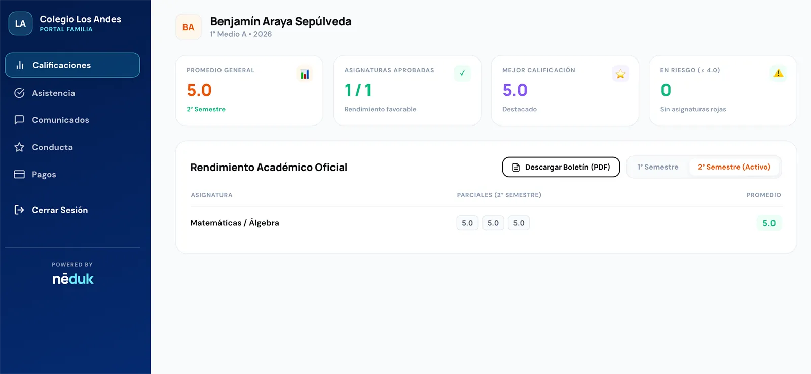 Portal de familias y apoderados de nēduk